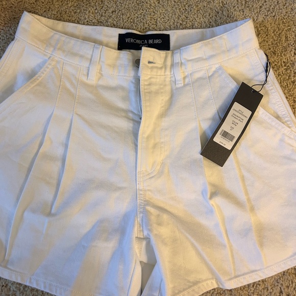 Veronica Beard White Pleated Jean Shorts
